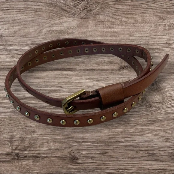 Skinny brown belt with gold studding by Target, Size Small 36 total inches - Picture 1 of 9